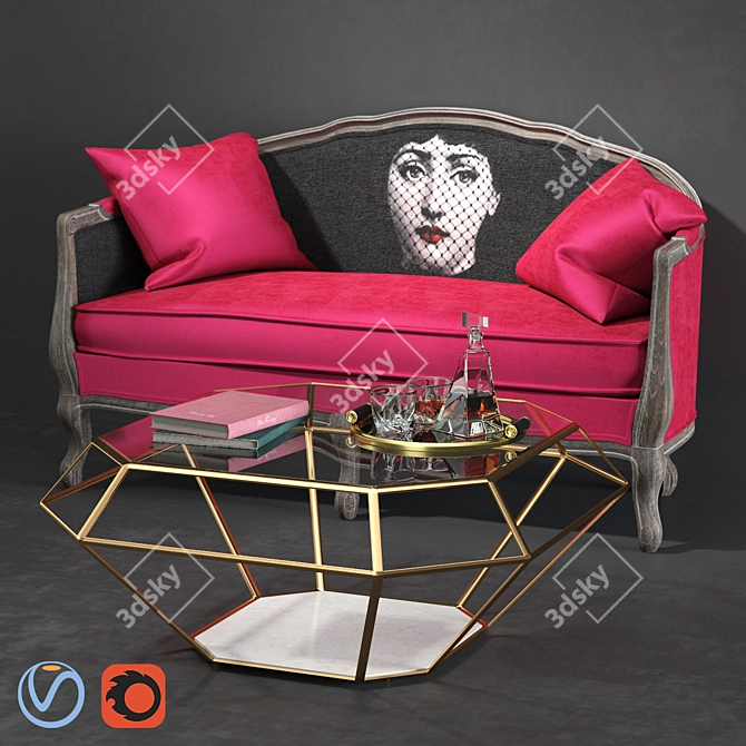 Elegant Lina Sofa and Eichholtz Table Set 3D model image 1