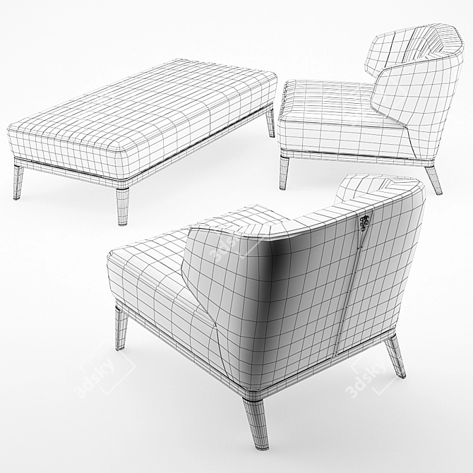 Blondie Leather Armchair & Bench - Elevating Home Comfort 3D model image 3