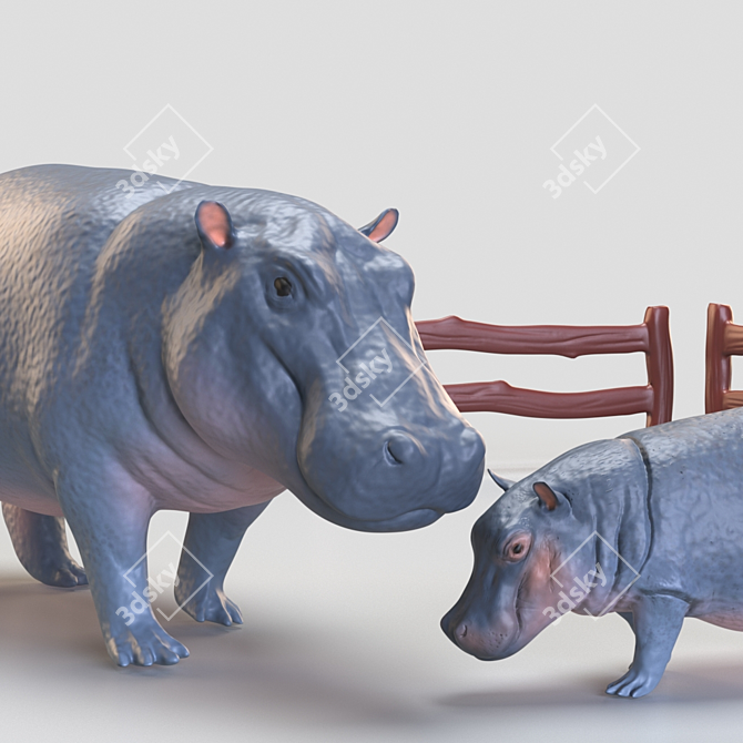 Title: Hippo Family Toy Set 3D model image 2