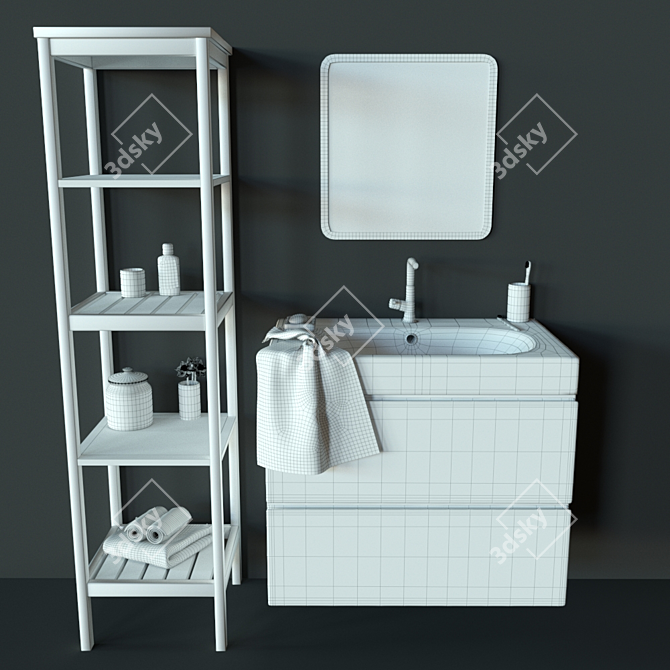 IKEA Bathroom Set: Hemnes Shelving Unit and Godmorgon/Broviken Vanity 3D model image 3