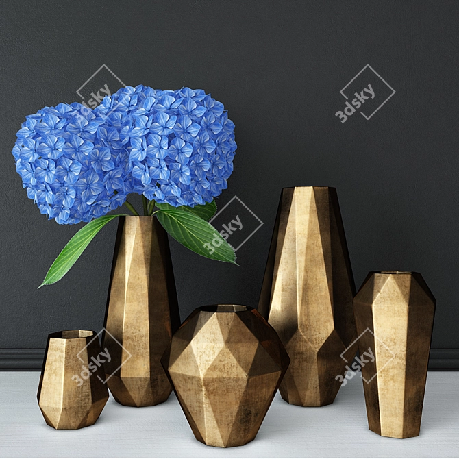 Elegant Metal Vases: Ornate Décor for Modern Homes 3D model image 1