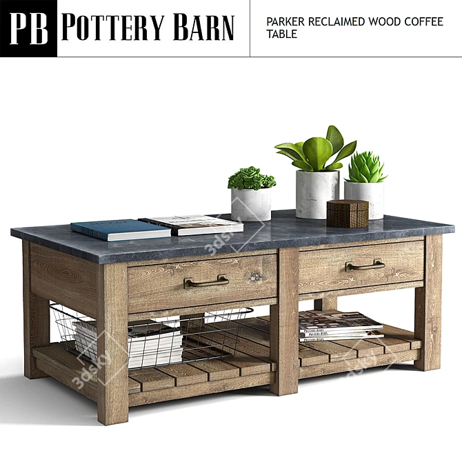 Reclaimed Wood Coffee Table: Parker Collection 3D model image 1