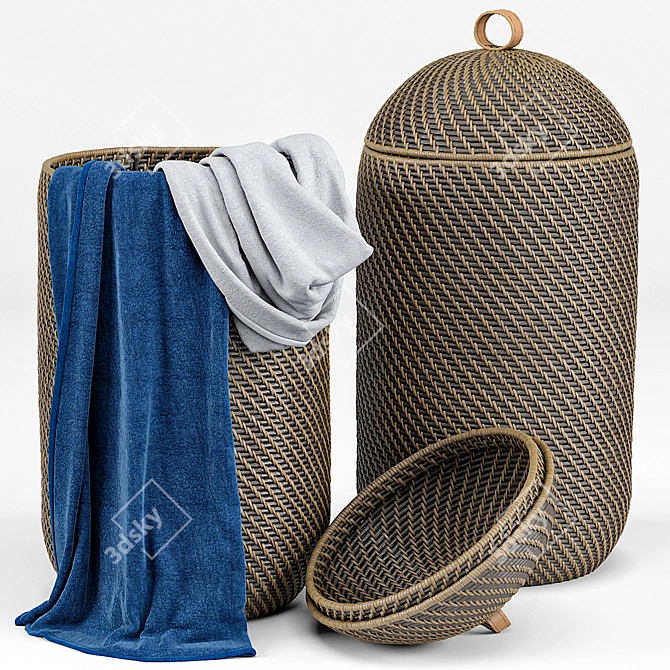 Global Bazaar Grey Rattan Tall Basket 3D model image 1