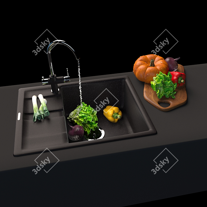 Sleek Anthracite Kitchen Set 3D model image 1