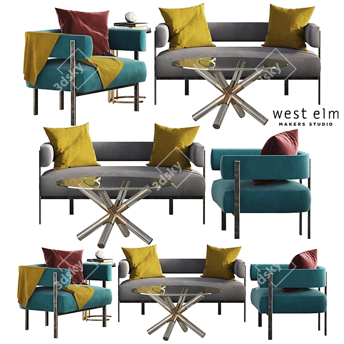 Modern Living Set: Vero Chair, Settee Sofa, Nesting Side & Coffee Table 3D model image 1