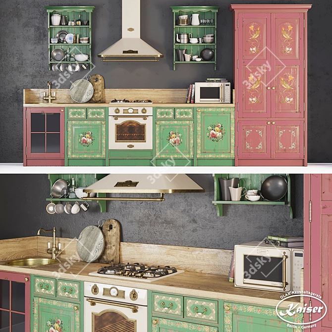 "Kaiser Kitchen Set: Oven, Hood, Cooktop, Microwave, Sink & Faucet 3D model image 1