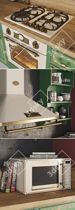 "Kaiser Kitchen Set: Oven, Hood, Cooktop, Microwave, Sink & Faucet 3D model image 2