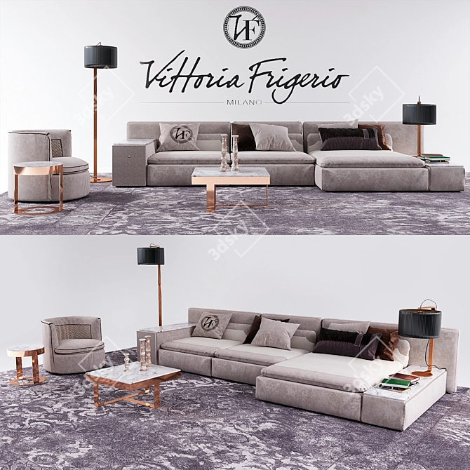 Elegant Vittoria Frigerio Set: Sofa, Chair, Tables 3D model image 1