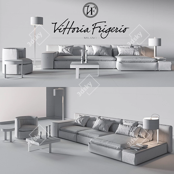 Elegant Vittoria Frigerio Set: Sofa, Chair, Tables 3D model image 3