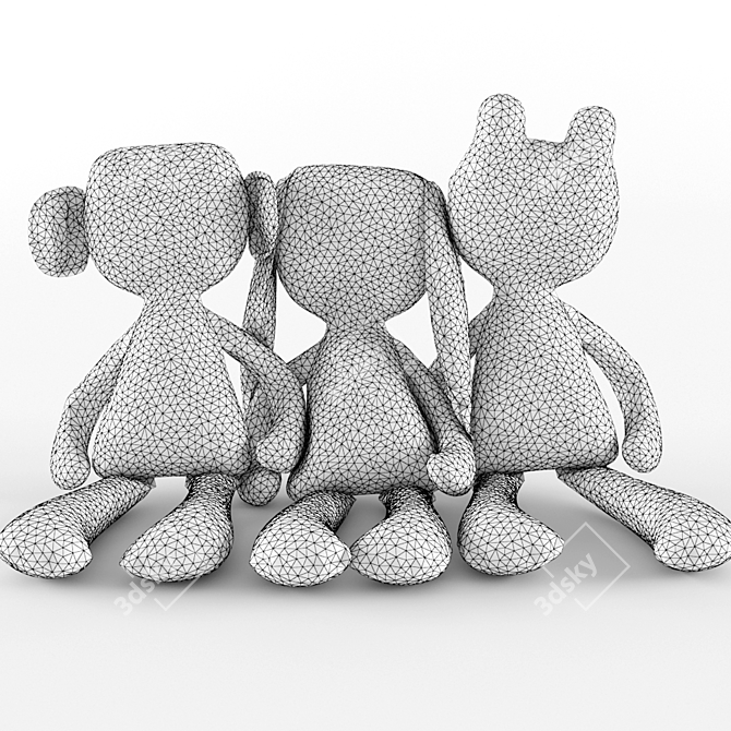 Adorable Textile Animal Toys 3D model image 2