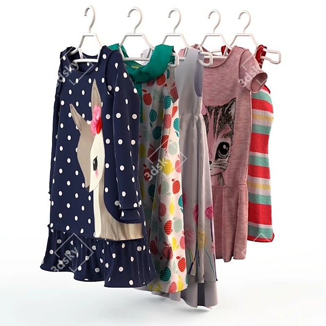 Shoulder Dresses for Girls 3D model image 1