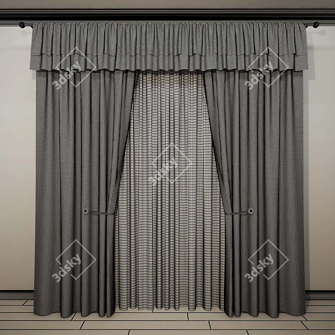 Title: Straight Shadow Curtains with Chic Trim 3D model image 2
