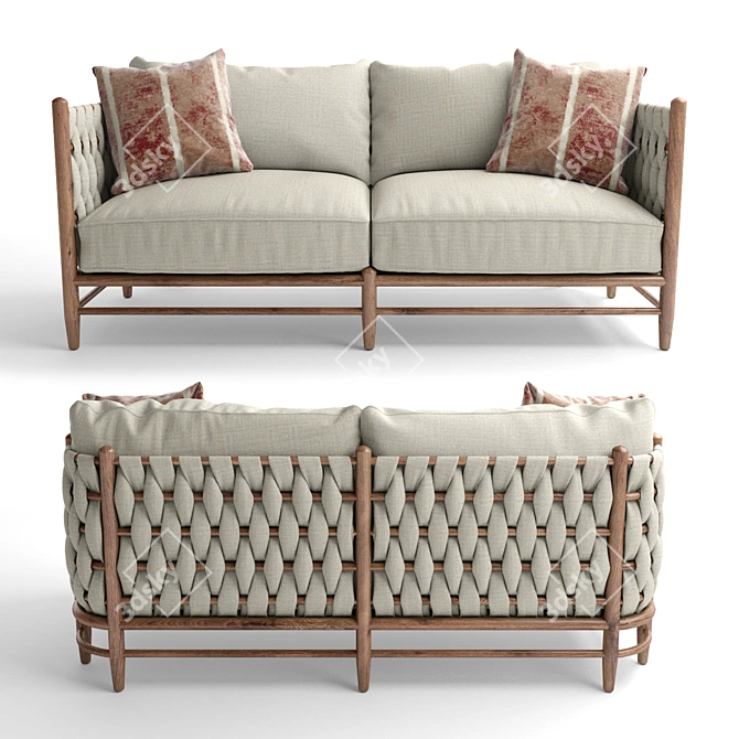 Elegant Maynard Woven Linen Sofa 3D model image 2