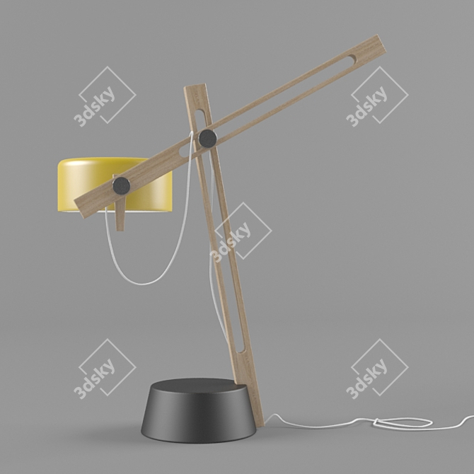 Modern Oak Wood and Chrome COMPAS Table Lamp 3D model image 1