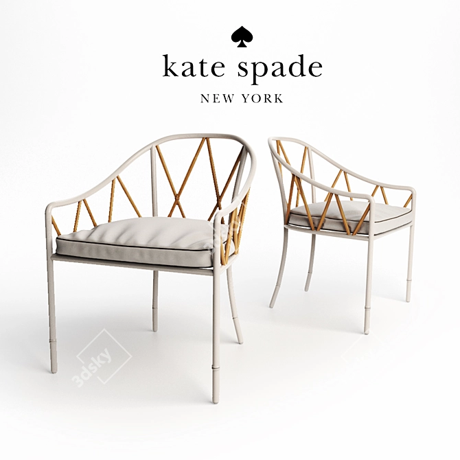 Title: Halsey Rattan Chair - Elegant Cream & Natural Design 3D model image 2