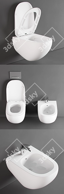 Sleek Flush: Wall-Hung Toilet & Bidet Set 3D model image 2