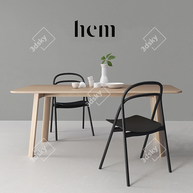 Modern Udon Chair & Alle Table Set 3D model image 1