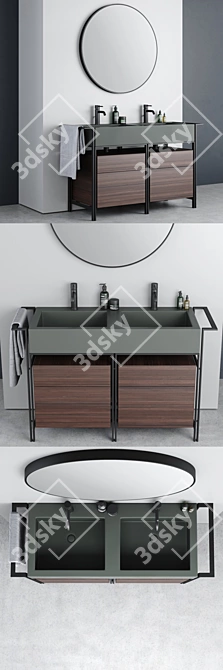 Modern Narciso Doppio Wash Basin - Stylish Design & Ample Storage 3D model image 2