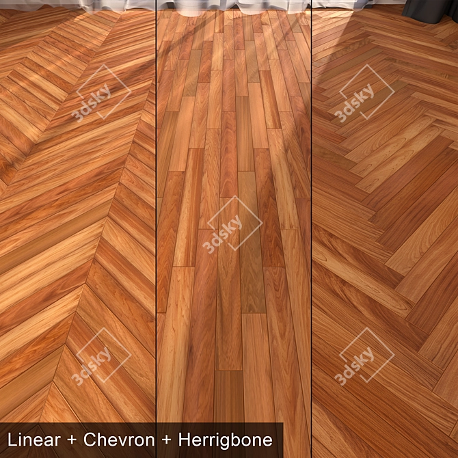 Elegant Cabreuva Parquet: Linear, Chevron, Herringbone 3D model image 1