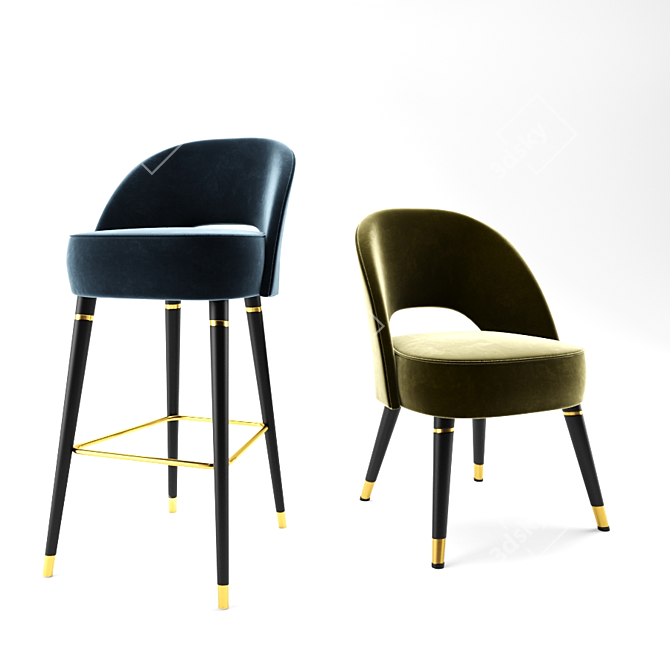 Modern Colline Chair Set 3D model image 3