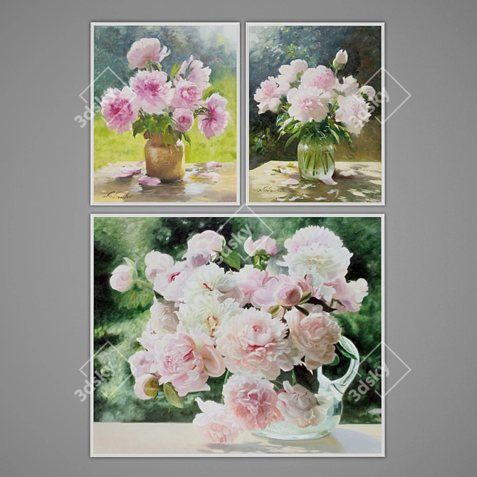 Elegant Peonies Oil Paintings 3D model image 1