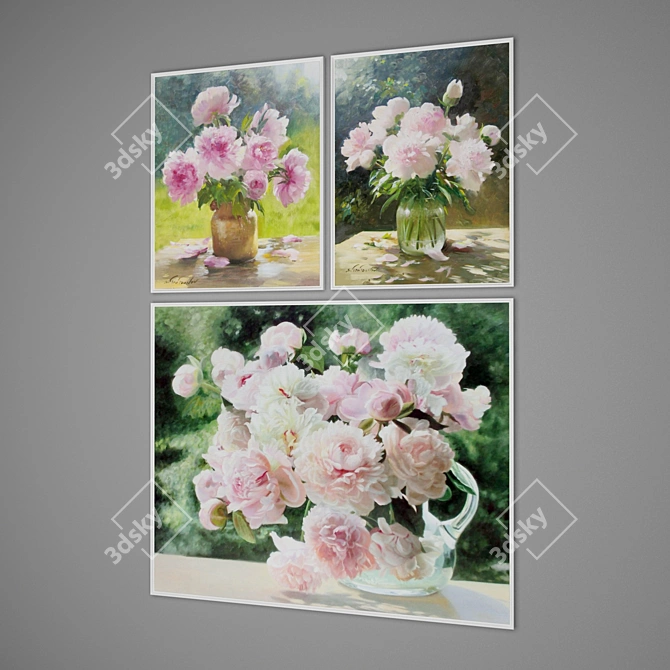 Elegant Peonies Oil Paintings 3D model image 2