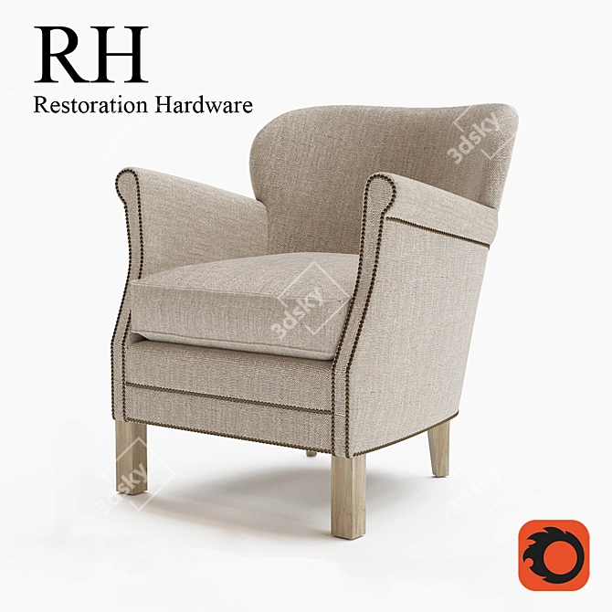 Elegant Nailhead Professor's Chair 3D model image 1