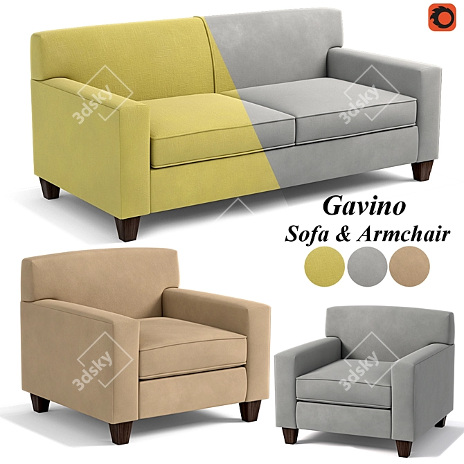 Gavino Contemporary Sofa & Armchair Set 3D model image 1