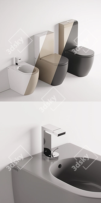 Sleek Smile Collection: Elegant Floor Bidets & Toilets 3D model image 2