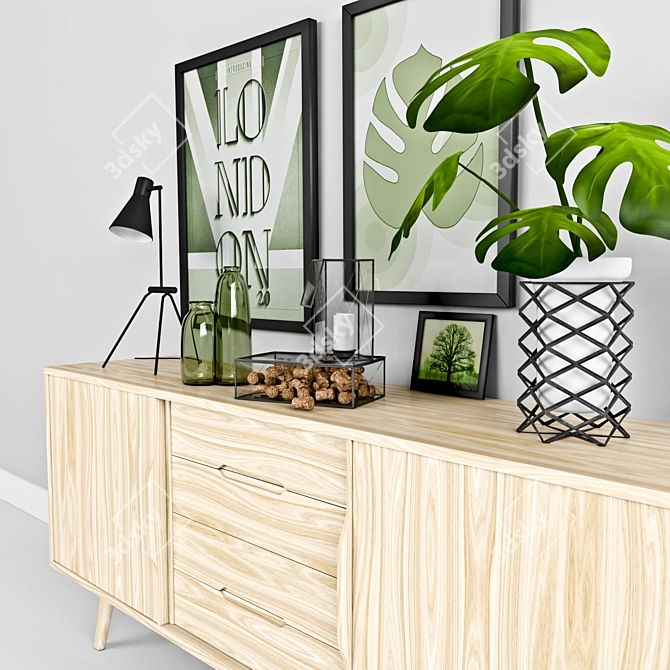 Modern Oak Chest with Funen Design 3D model image 2