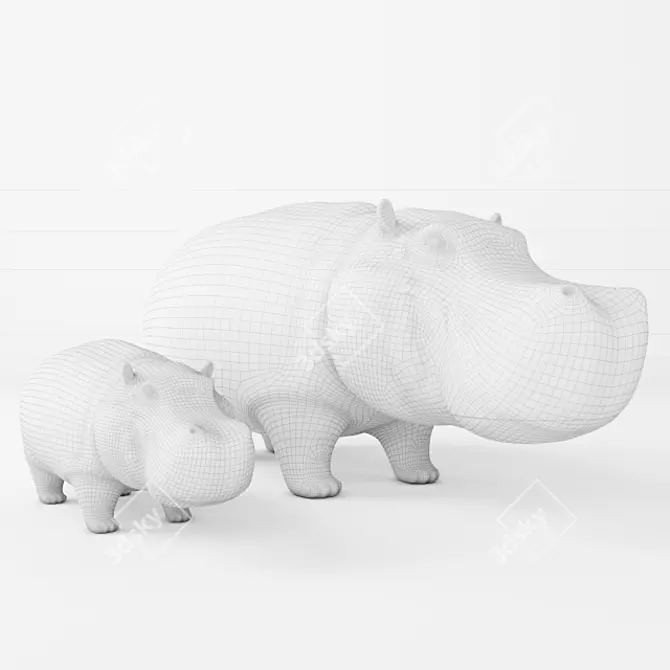 Hippo Glazed Ceramic Sculpture 3D model image 3