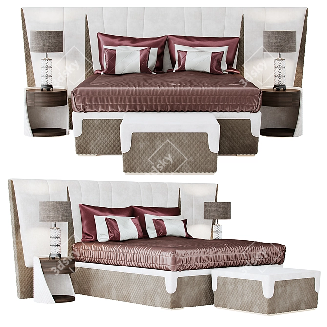 Luxury XL Bed Set in Elegant Design 3D model image 1