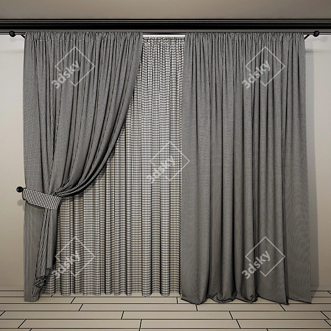 Trendy Shadow Drapes with Tieback 3D model image 2