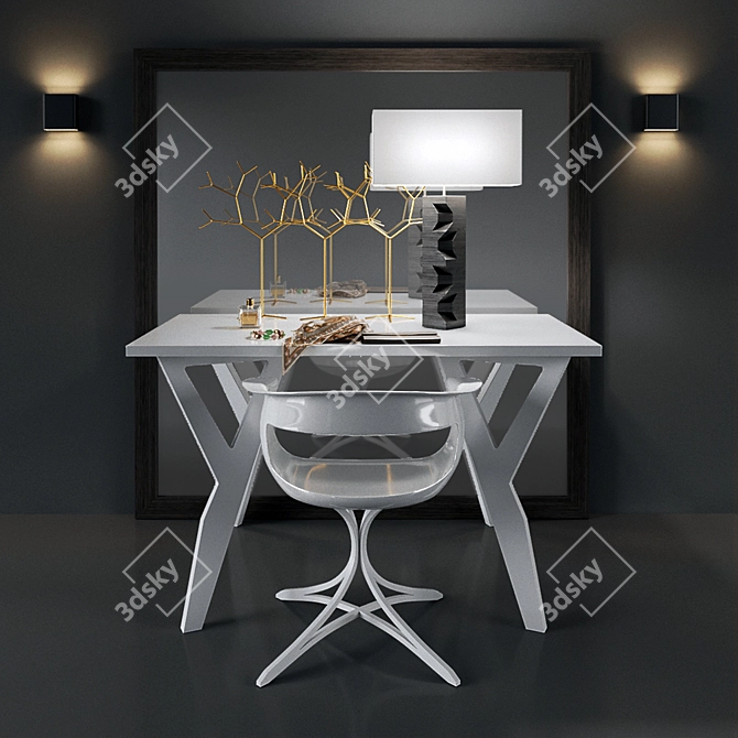 Elegant Mirror Table & Chair 3D model image 1