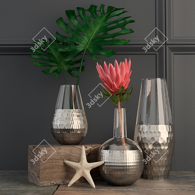 Honeycomb Metallic Vases Set 3D model image 1