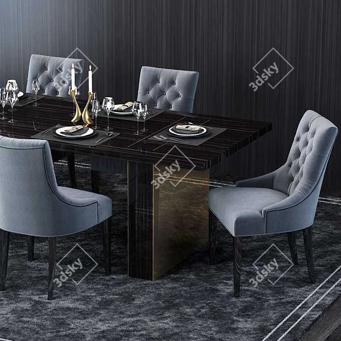 Luxury Martine Tufted Table and Chair Set 3D model image 2