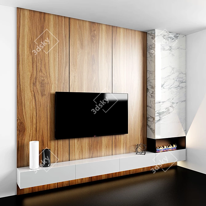 Marble Bio-Fireplace TV Zone 3D model image 2