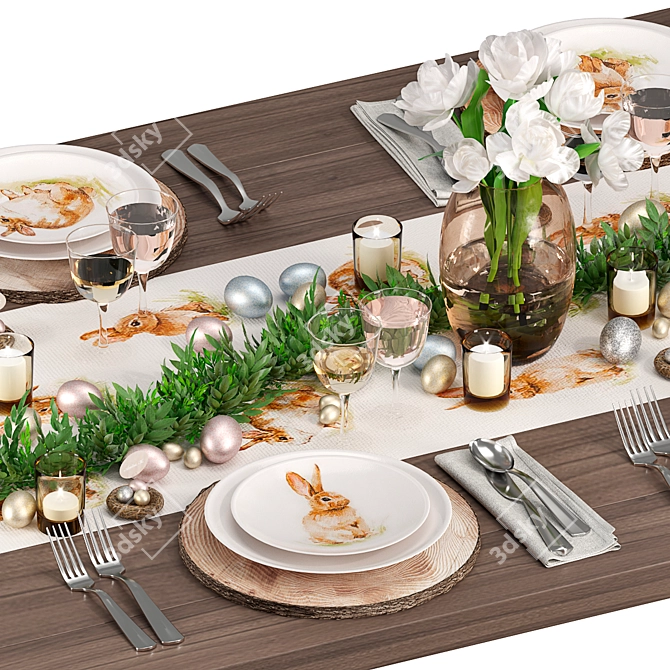 Elegant Easter Tableware: Pasture Bunny Collection 3D model image 3