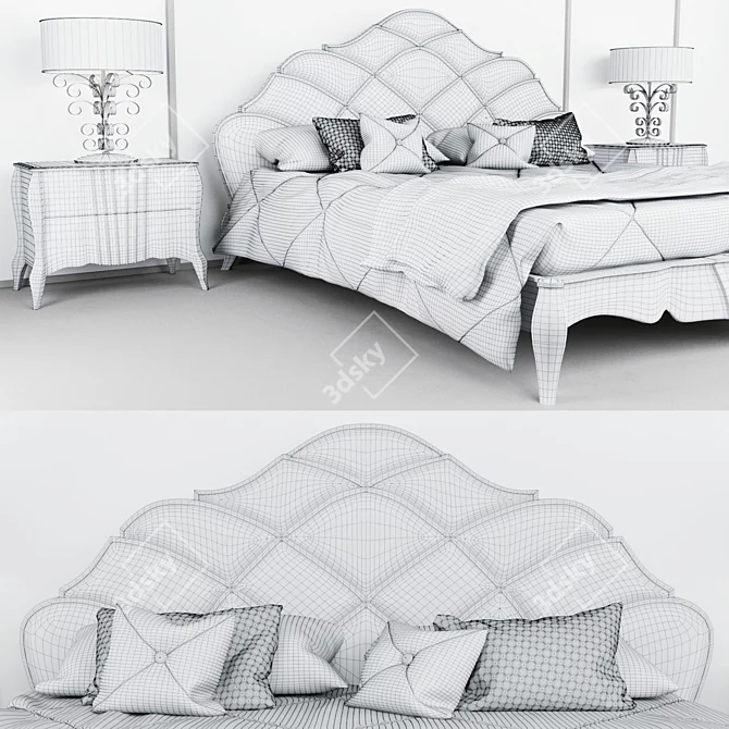 Elegant Carved Bed Set 3D model image 2