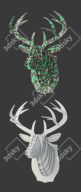 Unique Cardboard Deer Head Sculpture 3D model image 3