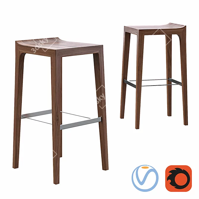 Sleek Chrome Barstool with Maple Solids 3D model image 1