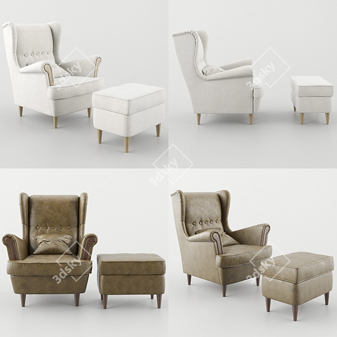 Strandmon Armchair with Pouf 3D model image 1