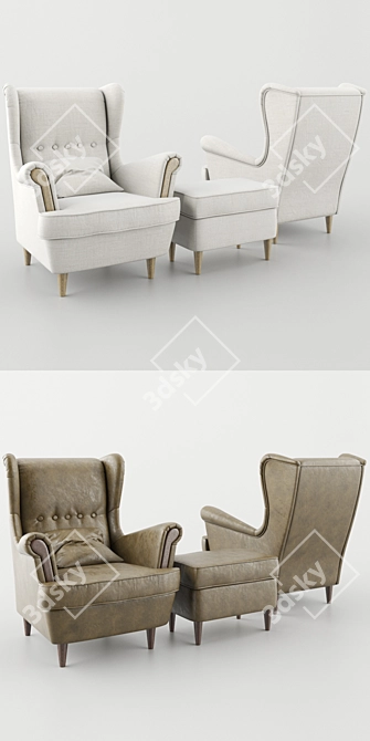 Strandmon Armchair with Pouf 3D model image 2