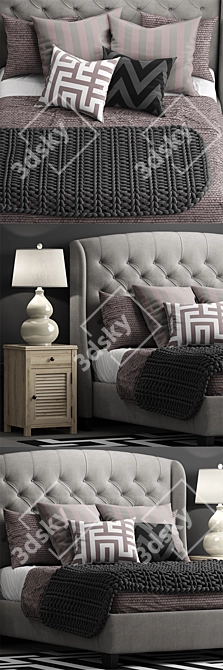 Elegant Queen Bed 3D model image 2