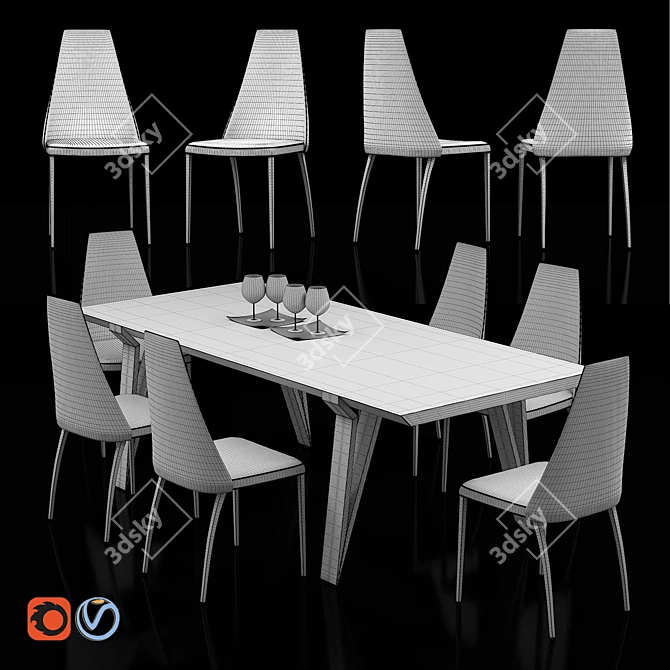 David Table & Dalila Chair Set: Italian Elegance 3D model image 2