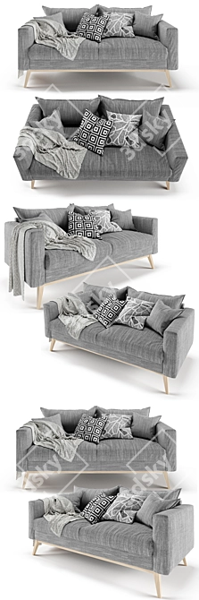 Modern Grey 3-Seater Sofa 3D model image 2