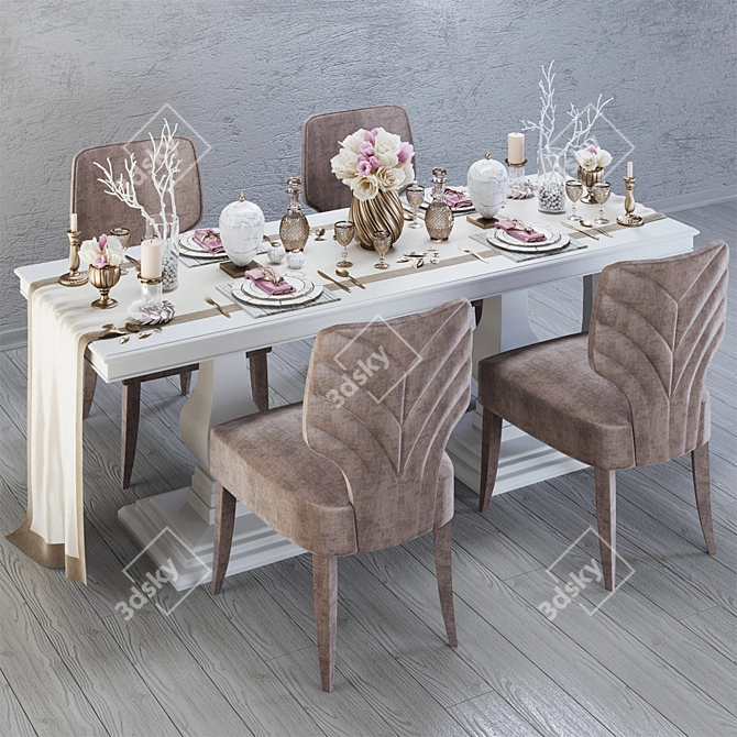 Modern Dining Set: Dantone DCTDS180 Table and Munna Melody Chairs 3D model image 1