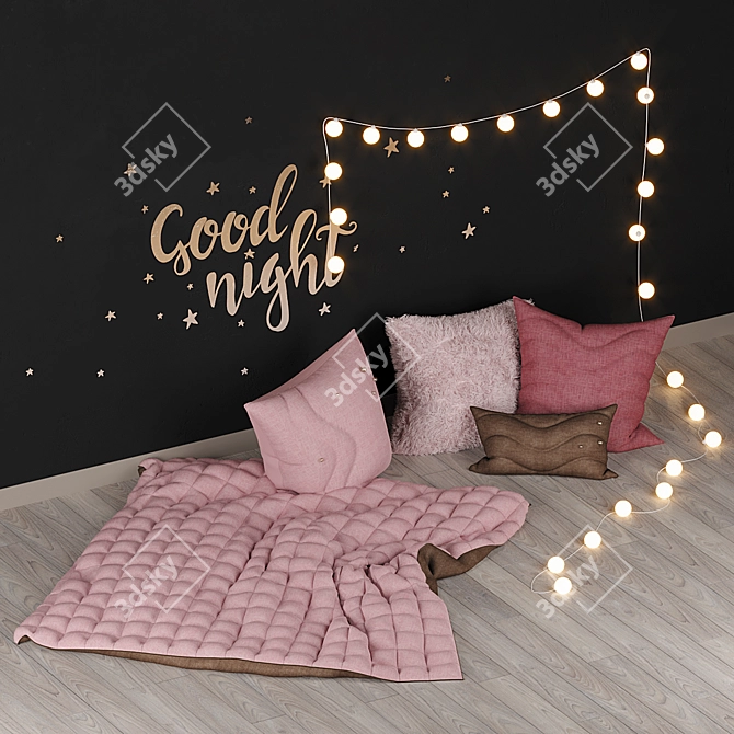 Festive Pillow Set with Garland 3D model image 1