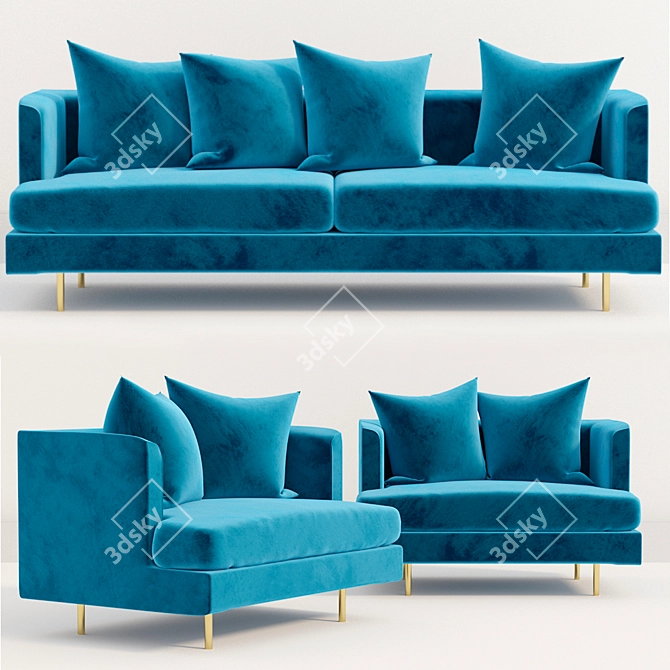 Elegant Midnight Velvet Sofa 3D model image 1