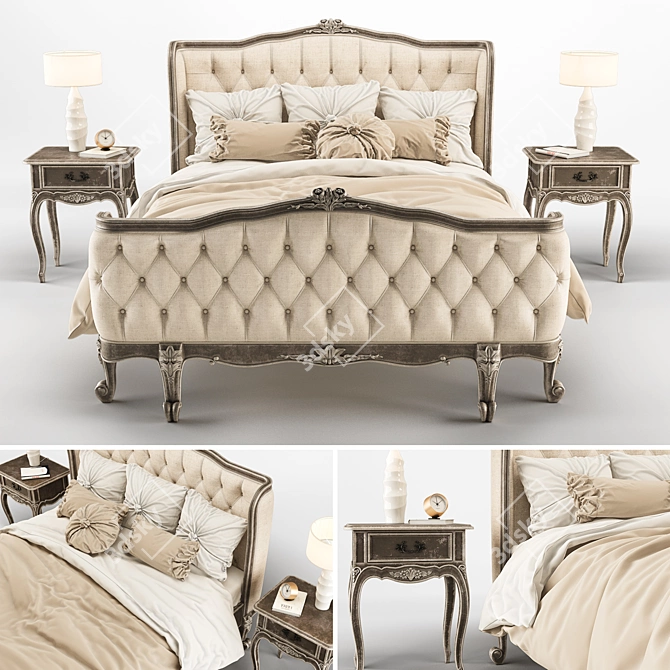 Romantic French Linen Bed 3D model image 1